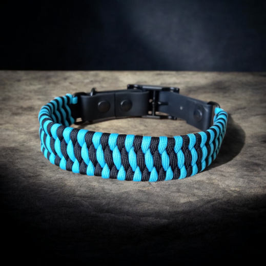 Obojek Paracord+PVC/ 42-50cm/ Černo-Tyrkysový